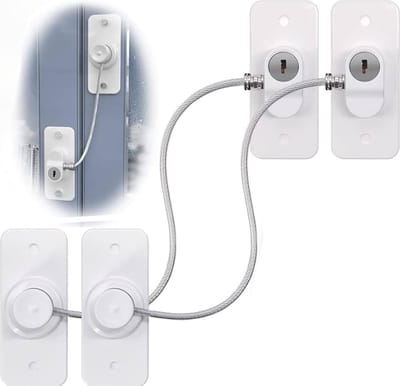 2 stuks raamveiligheidsslot voor UPVC ramen, raamsloten zonder boren, begrenzingssloten voor kinderbeveiliging, veilig vakantie, koelkastslot met schroeven sleutels