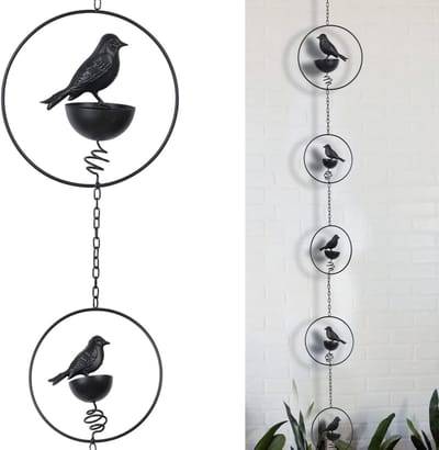 Metalen Regenketting met Voeten voor Dakgoot Afvoer, 8.5 Voet, Zwart