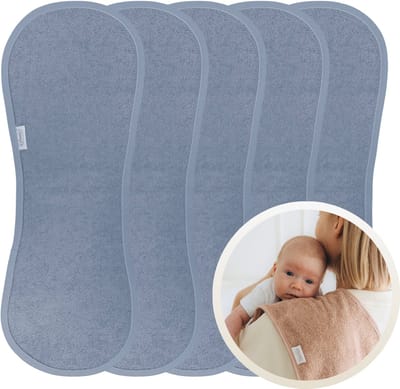 Funnies Spuugdoekjes 5 Stuks Grey Blue - Set van 5 Zachte Spuugdoekjes - Monddoekjes - Kwijldoekjes - 20x55 cm - Absorberend en Zacht - 100% Katoenen Badstof - Perfect voor na de Borstvoeding, Voeden en Bescherming van Kleding