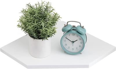 Hoekplank van Hout in Wit en Eiken, Wandplank voor Planten en Decoratie in Slaapkamer en Woonkamer met Draadopening