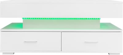 MODFU Witte hydraulische salontafel 100x50x44 cm — LED, Bluetooth app, 2 lades, open opbergruimte