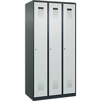 C+P Evolo Plus kledingkast, 3 vakken, rechts scharnierend, cilinderslot, B 900 x D 500 x H 1850 mm, antracietgrijs/lichtgrijs