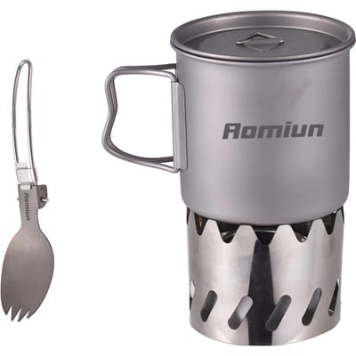 Kampeer kookset Ti 500ml Mok Vork Lepel Alcoholbrander Windscherm Draagbare Kampeer kooksets voor gray
