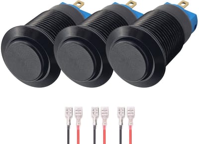 ProRide Mini Drukschakelaar ON-OFF - 12mm Metaal - 12V/24V - Bolle Knop - Met Kabels - Zwart - 3 stuks
