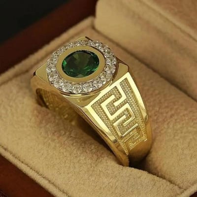 Mode heren klassieke gouden kleur ring luxueus ingelegd met groene stenen ringen voor mannen feest trouwring jubileumcadeau 12 brown