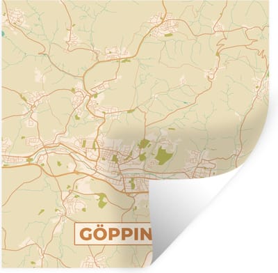 Muurstickers - Sticker Folie - Göppingen - Vintage - Plattegrond - Kaart - Stadskaart - 100x100 cm - Plakfolie - Muurstickers Kinderkamer - Zelfklevend Behang XXL - Zelfklevend behangpapier - Stickerfolie
