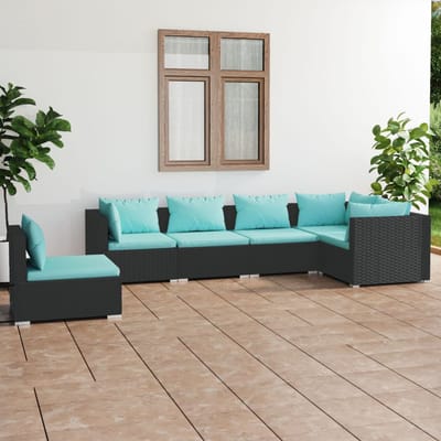 vidaXL - 6-delige - Loungeset - met - kussens - poly - rattan - zwart