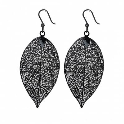 Lange Oorbellen-allergievrij-zwart-blad filigraan-Charme Bijoux