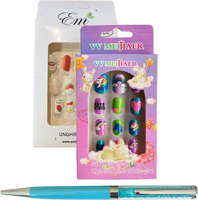 Plaknagels voor Kinderen - 2 x 12 Nepnagels - Met Gratis Stylus Pen - Geen Lijm Nodig