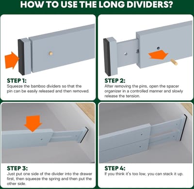Verstelbare ladeverdeler set van 6 bamboe ladeverdelers - lade-organizer voor keuken commode badkamer - geveerd ladescheidingssysteem - grijs - 428-563 cm
