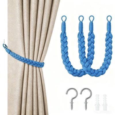 2-pack gordijnbanden - 60cm gordijnkoordgesp - handgeweven gordijnbanden - gedraaide gordijnbanden - met haken - geschikt voor thuis, kantoor, woonkamer, slaapkamer