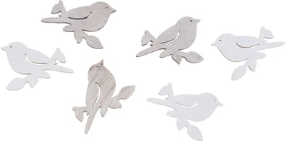 Strooidecoratie hout lente vogeldecoratie naturel wit 4cm 72 st, 72 St