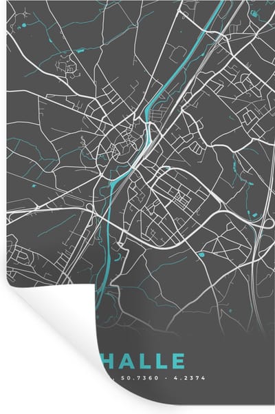 Muurstickers - Sticker Folie - België – Halle – Stadskaart – Kaart – Blauw – Plattegrond - 20x30 cm - Plakfolie - Muurstickers Kinderkamer - Zelfklevend Behang - Zelfklevend behangpapier - Stickerfolie
