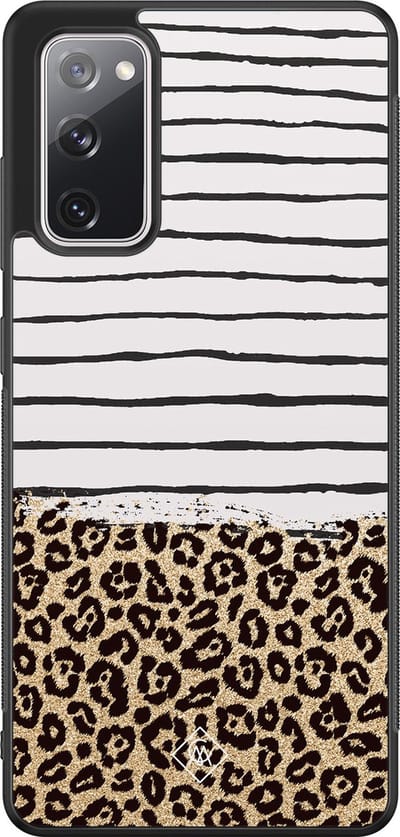 Casimoda® hoesje - Geschikt voor Samsung Galaxy S20 FE - Luipaard strepen - Zwart TPU Backcover - Luipaardprint - Bruin/beige