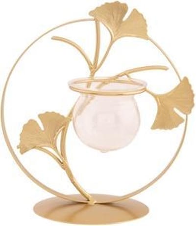 Cosy @ Home Houder Gingko 1x Glass Vase Goud 17,5x11