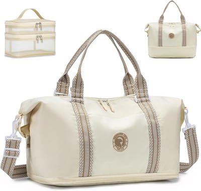 Ruimtebesparende Weekendtas van 20L - Uitbreidbare Nylon Duffle Bag voor Reizen, Sport en Zwemmen - Beige Unisex Tas