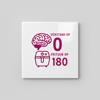 Verstand Op 0, Frituur Op 180 Tegel – Grappige Keuken Quote – Humor Wanddecoratie – Keramische Tegel 15 × 15 cm