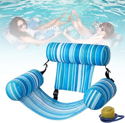 Opblaasbare zwembadligstoel voor volwassenen - Verstelbare rugleuning - Met opblaaspomp - Draagvermogen 80kg - Stevig en draagbaar waterbed - Blauw