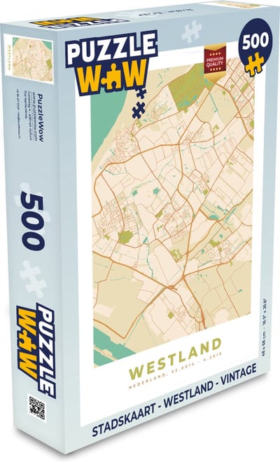 Puzzel Stadskaart - Westland - Vintage - Legpuzzel - Puzzel 500 stukjes - Plattegrond