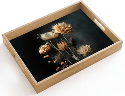 Dienblad hout 40x30 cm - Schootdienblad - Boeket - Bloemen - Licht - Zwart - Borrelplank rechthoek - Plateau dienbladen