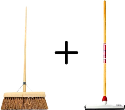 Synx Tools Coco Binnenbezem 30cm + Vloertrekker Kunststof 35cm met Steel 120cm - Zaalveger – Vloerreiniger – Natuurrubber - Zachte bezem kokos Met steel 150cm
