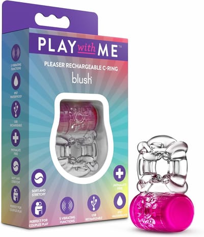 Blush - Play with me Cockring - Vibrerende en stretch penisring 5,7 cm penisring - 5 vibratiestanden, oplaadbaar - Zachte, elastische penisring voor partners - C-ring seksspeeltje voor volwassenen voor mannen en stellen - Neonroze