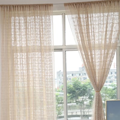 Dailygoods- Raamgordijnpaneel 180 cm x 260 cm - Boho Chic - Gehaakt Breien - Katoen/Linnen - Doorzichtig - Romantisch Ontwerp - Gordijn