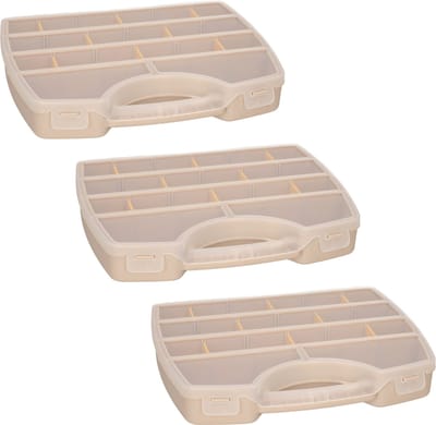 Plasticforte Opbergkoffertje/opbergdoos/sorteerbox - 3x - 13-vaks - kunststof - beige - 25 x 21 x 4 cm