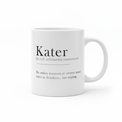 Kater Definitie Mok – Grappige Woordenboek Stijl Quote Koffiemok – 330 ml Keramische Mok