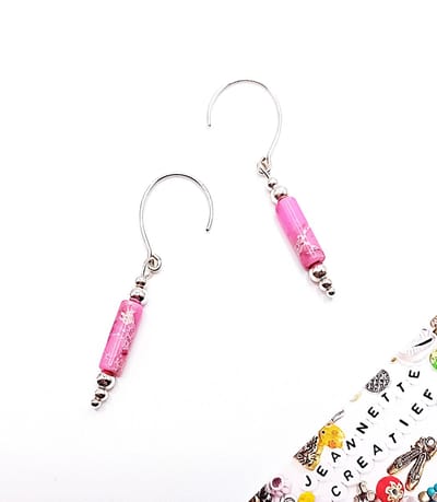 Jeannette-Creatief® - Natuursteen - Roze Jaspis tube kralen - Pink - Oorhangers - Oorbellen natuursteen - Oorbellen Dames - Roze oorhangers - Roze oorbellen - Zilveren oorhangers - Zilveren oorbellen - Zilver 925 - Valentijn - Moederdag