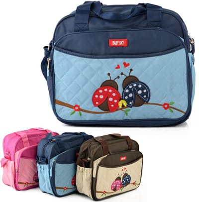 Praktische Luiertas - Baby Verzorgingstas- Inclusief Verschoningsmatje - Flessenhouder - Lieveheersbeestjes - Blauw