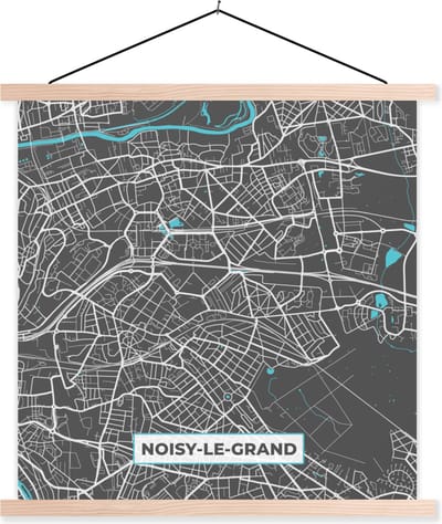 Posterhanger incl. Poster 40x40 cm - Schoolplaat - Plattegrond – Kaart – Stadskaart – Frankrijk – Noisy-le-Grand - Textielposter - Blanke latten - Stadskaart