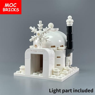 MOC Blokken Iglo Lichtgevend Huis IJswolf Siberische Husky Tijdloze Architectuur Uitzicht Leren-Gericht Bouwsteen Speelgoed Kerstcadeau gray