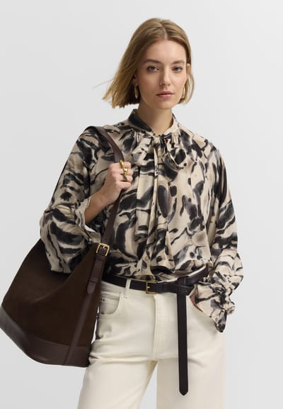 Bugatti Damen Blouse van viscose met grafische print en strik