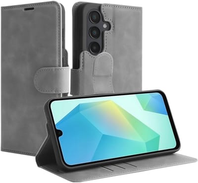 Just in Case hoesje geschikt voor Samsung Galaxy A36 / A56 Hoesje met Pasjeshouder - Premium Bookcase - Grijs