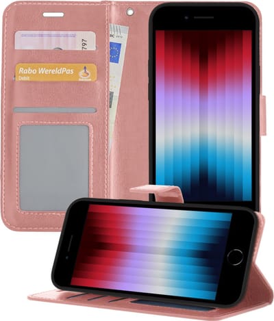 Hoesje - Met Pasjeshouder - Geschikt voor Apple iPhone SE (2022) - Luxe Bookcase Portemonee - Flip Case - Kunstleer Book Case - Flipcase - Book Cover - Walletcase - Portemonneehoes - Telefoonhoesjes - Rosé goud