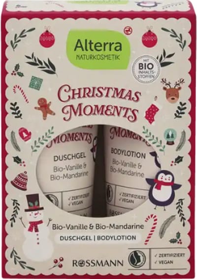 Kerst Geschenkset Christmas Moments - Alterra Naturkosmetik | Douchegel & Bodylotion - Vanille & Mandarijn | Winter - Kerst - Verzorgingsset - Cadeauverpakking