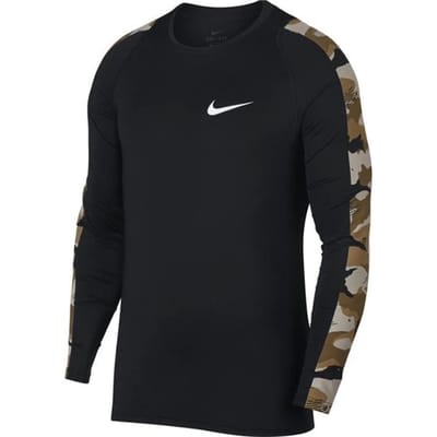 Nike Logo Camouflage Print Crew Neck Lange Mouw T-shirt Heren Tops Zwart AQ1207-010 S black