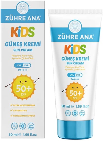 Zühre Ana® Kids Zonbeschermingscrème – Zachte Bescherming voor Gevoelige Kinderhuid SPF 50+ – Voorkomt Irritaties en Houdt de Huid Gezond – 50ml