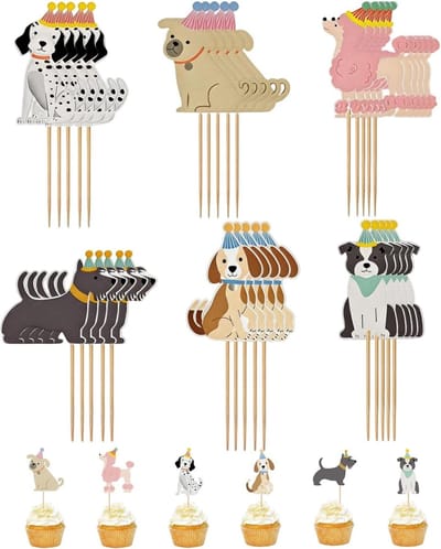 Schattige puppy cupcake-toppers, 30 stuks voor verjaardagsfeestjes, hondenliefhebbers en kinderfeestjes, perfect voor cake en muffins