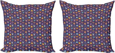 ABAKUHAUS Sierkussenhoes met uilmotief, set van 2, blader sterr stripfiguurontwerp, 50x50 cm, paars, blauw