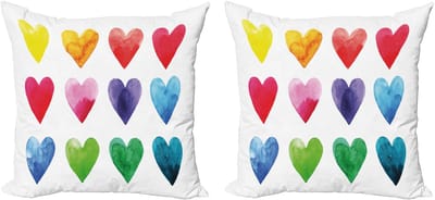 ABAKUHAUS Valentijnskussenhoes, set van 2, regenboogkleuren - hartjes, 40x40 cm, meerkleurig