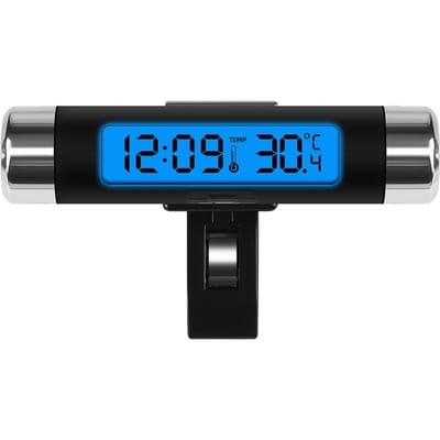 2 In 1 Autohorloge Thermometer Luchtrooster Clip-on Lichtgevende Klok met Achtergrondverlichting LCD Digitaal Display Autoklok Autoaccessoires Interieur blauw