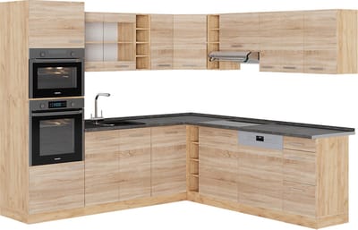 Vicco Hoekkeuken R-Line, Sonoma/Goudkleurig Eiken, 247 x 237 cm, WB Antraciet
