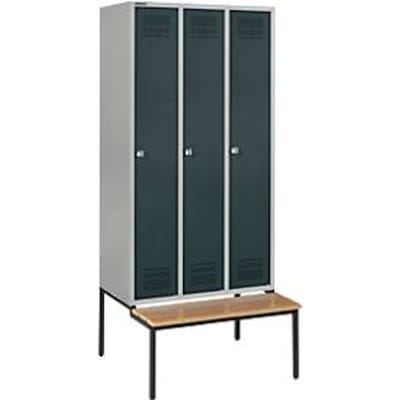 Schäfer Shop Genius Kledinglocker met zitbank, 3 compartimenten, cilinderslot, licht zilver/antraciet