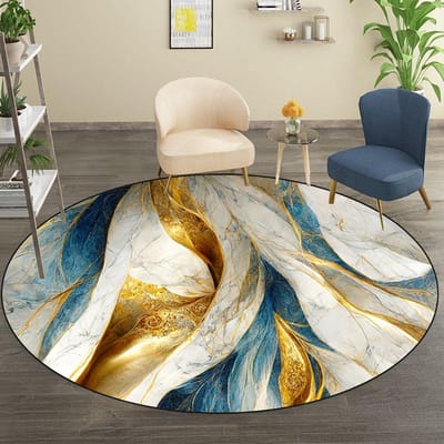 Abstracte Decoratie Luxe Ronde Vloerkleden Woonkamer Marmer Goudkleurig Tapijt Huis Bank Stoel Zachte Voetmat Wasbaar Slaapkamer Garderobe Vloerkleed 60cm 23.62 in