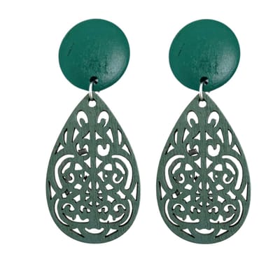 Clip oorbellen -groen hout- open gewerkt- Ozark-geen gaatje- Charme Bijoux