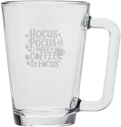 Gegraveerde Koffieglas 26cl Hocus pocus i need coffee to focus