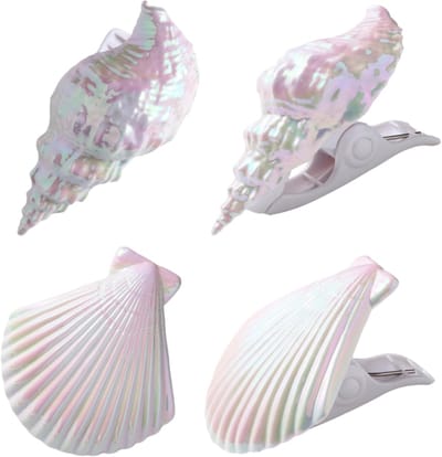 4 stuks strandhanddoekclips, schelpen en zeeslakken, handdoekclips, geschikt voor zwembadstoelen, ligstoelen, kledingrekken, decoratieve winddichte handdoekklemmen