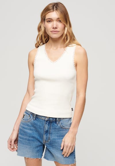 Superdry Vintage Lace Trim Mouwloos T-shirt Wit 2XS-XS Vrouw